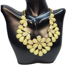 Yellow Flowers Shimmer Faceted Mosaic Statement Bib Choker Necklace 15"
